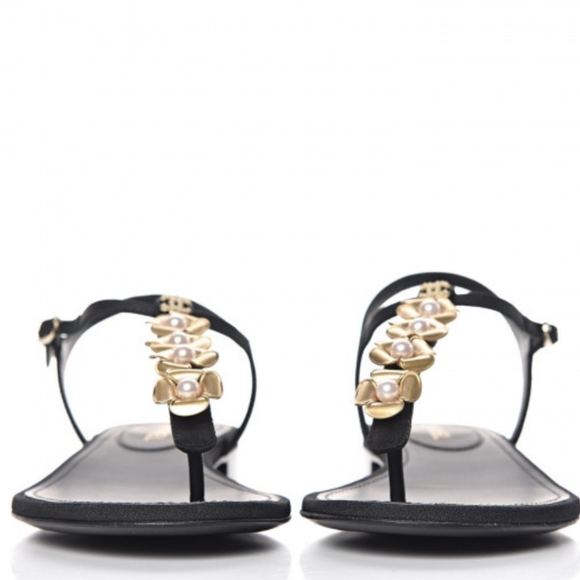 Chanel sandals ,gold tone hardware cc  camelias with pearl centre- Authentic - Picture 11 of 11